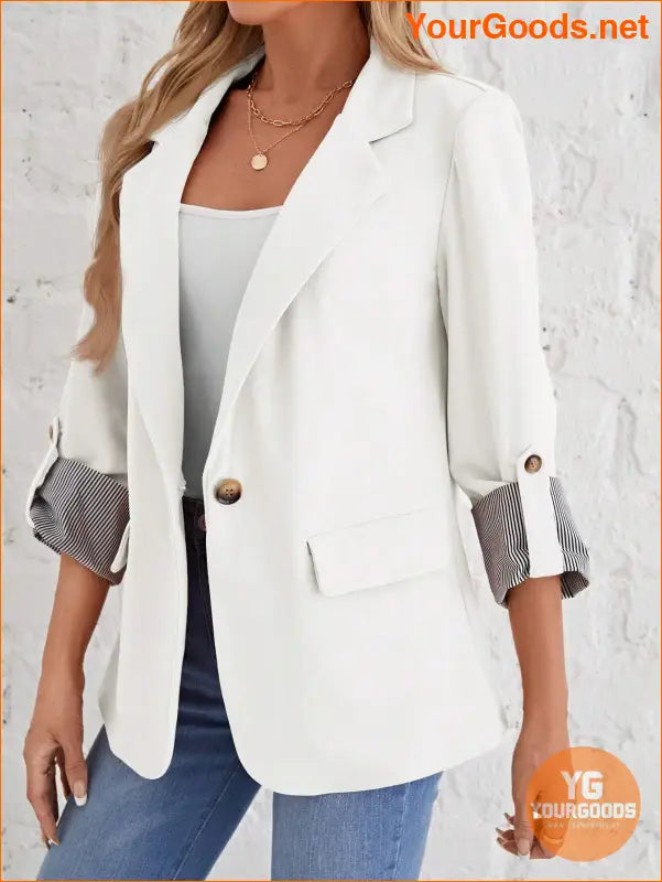 YOURGOODS Roll Tab Sleeve Open Front Blazer - YourGoods Online Shop