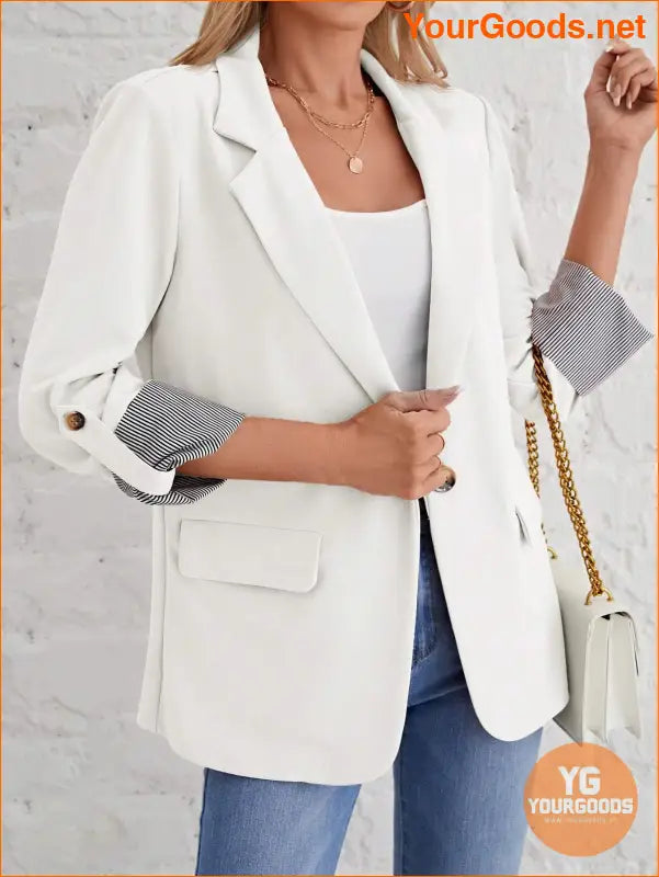 YOURGOODS Roll Tab Sleeve Open Front Blazer - YourGoods Online Shop