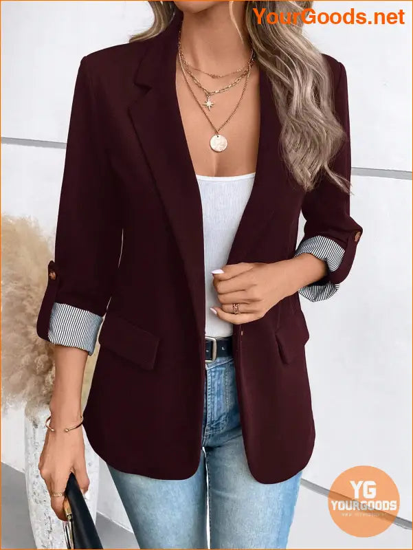 YOURGOODS Roll Tab Sleeve Open Front Blazer - YourGoods Online Shop