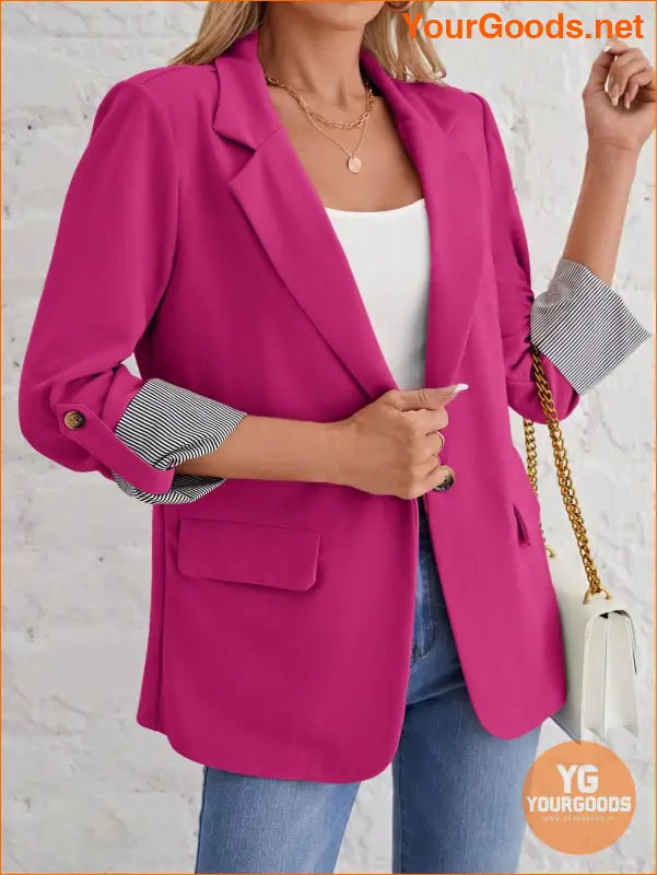 YOURGOODS Roll Tab Sleeve Open Front Blazer - YourGoods Online Shop