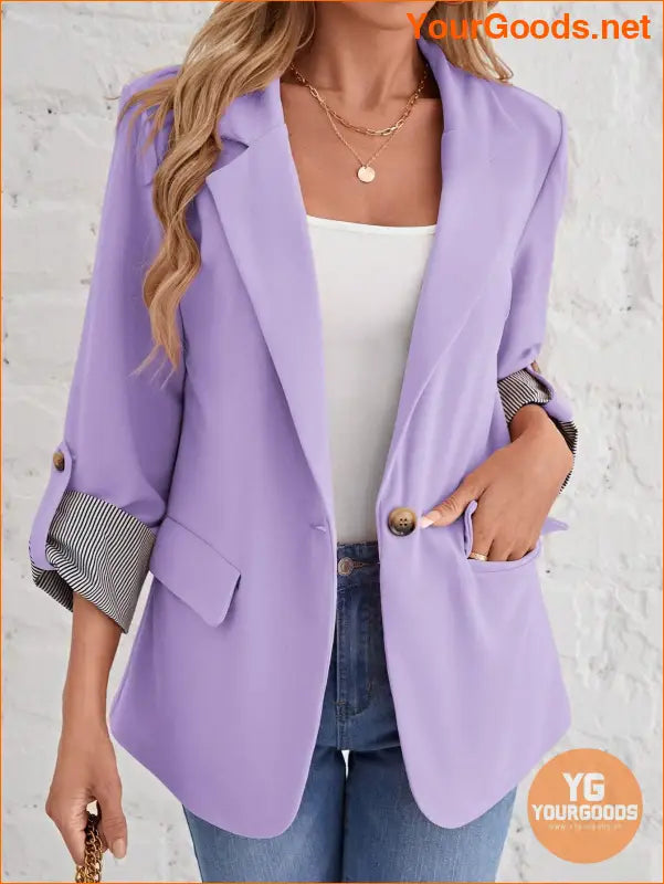 YOURGOODS Roll Tab Sleeve Open Front Blazer - YourGoods Online Shop