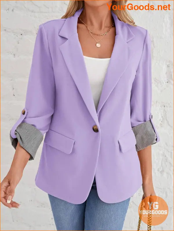 YOURGOODS Roll Tab Sleeve Open Front Blazer - YourGoods Online Shop