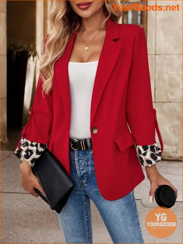 YOURGOODS Roll Tab Sleeve Open Front Blazer - YourGoods Online Shop