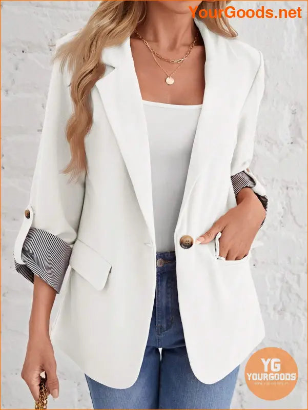 YOURGOODS Roll Tab Sleeve Open Front Blazer - YourGoods Online Shop