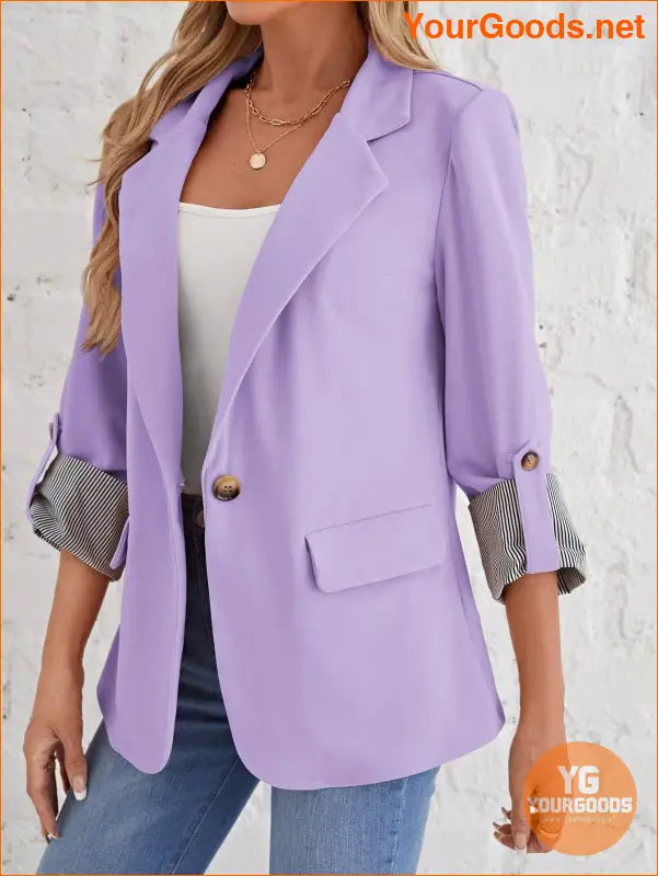 YOURGOODS Roll Tab Sleeve Open Front Blazer - YourGoods Online Shop