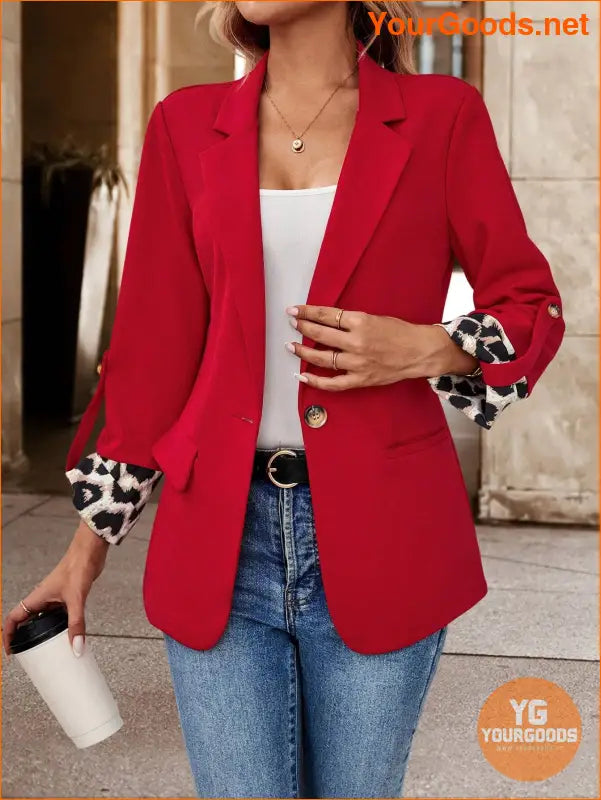 YOURGOODS Roll Tab Sleeve Open Front Blazer - YourGoods Online Shop