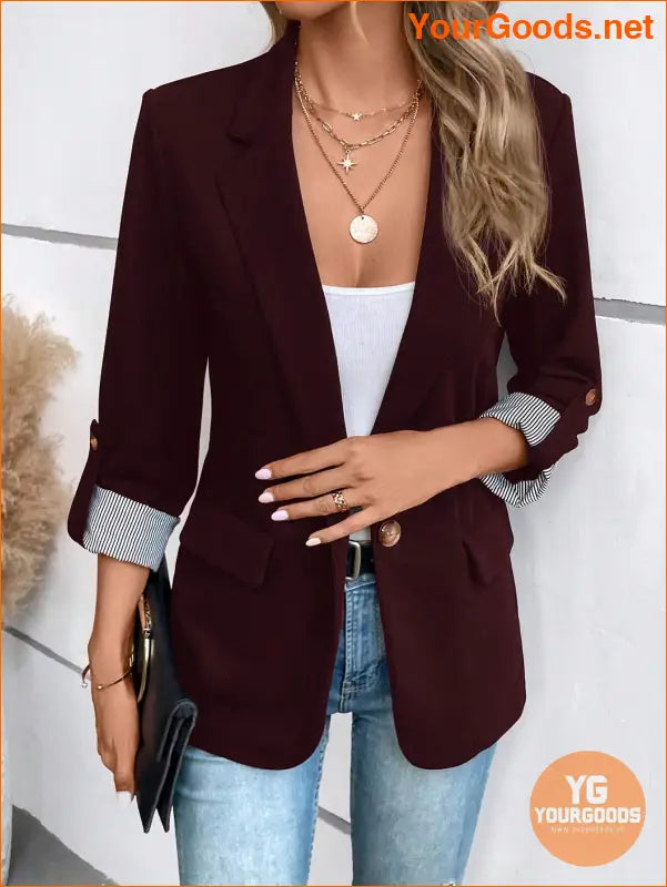 YOURGOODS Roll Tab Sleeve Open Front Blazer - YourGoods Online Shop