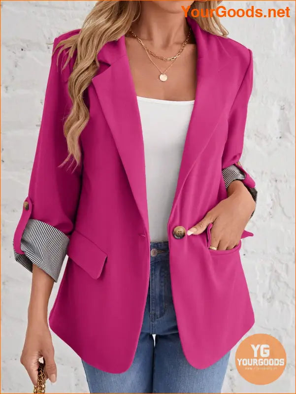 YOURGOODS Roll Tab Sleeve Open Front Blazer - YourGoods Online Shop