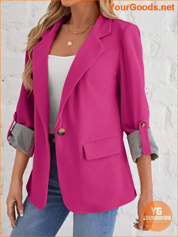 YOURGOODS Roll Tab Sleeve Open Front Blazer - YourGoods Online Shop