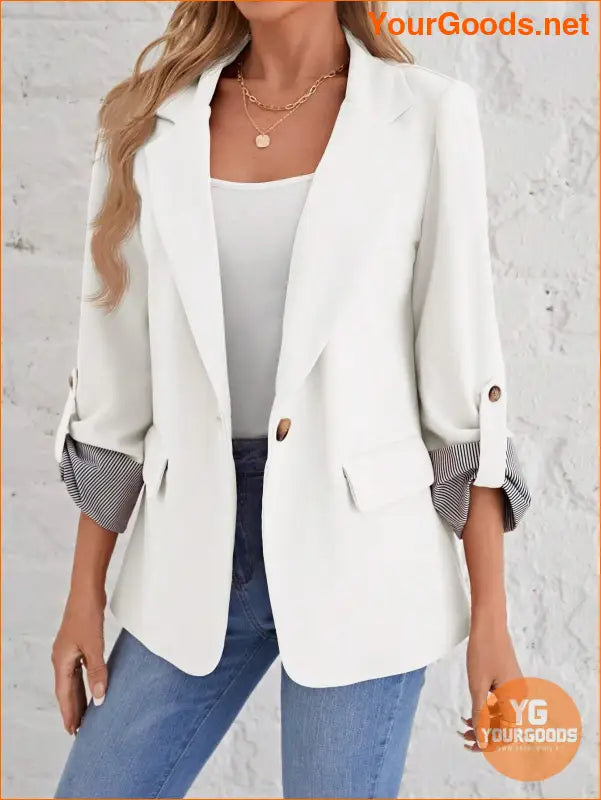 YOURGOODS Roll Tab Sleeve Open Front Blazer - YourGoods Online Shop