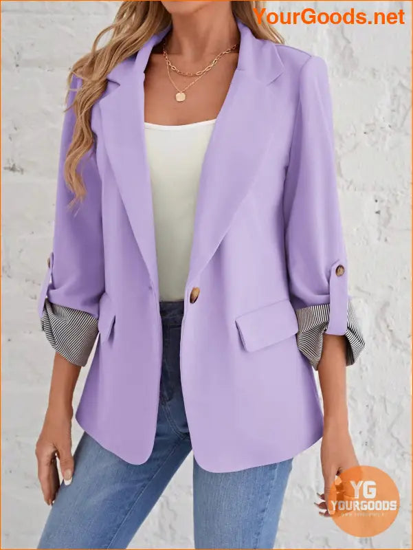 YOURGOODS Roll Tab Sleeve Open Front Blazer - YourGoods Online Shop