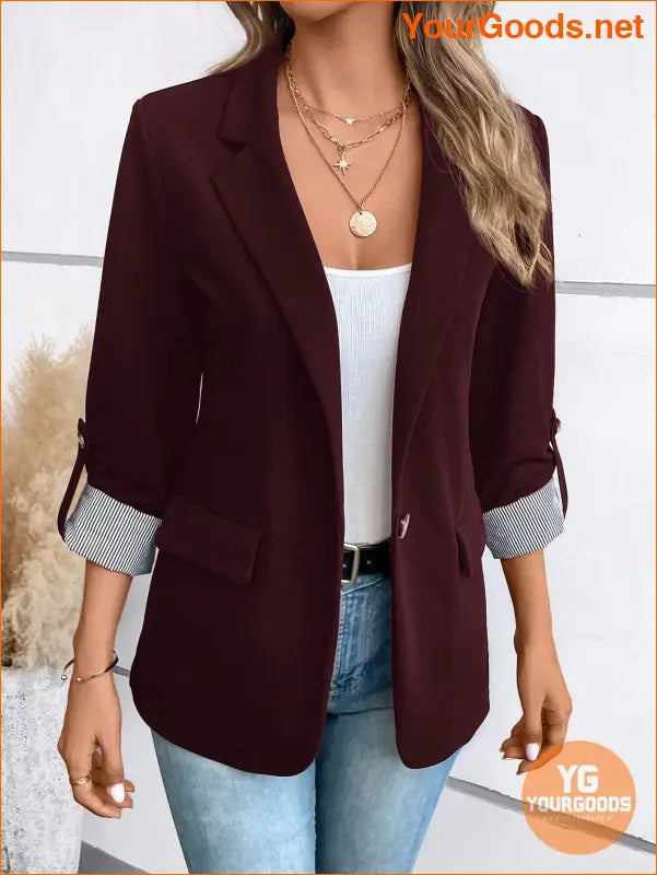 YOURGOODS Roll Tab Sleeve Open Front Blazer - YourGoods Online Shop