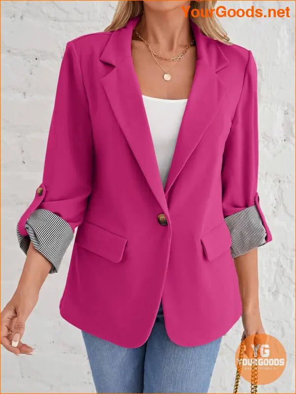 YOURGOODS Roll Tab Sleeve Open Front Blazer - YourGoods Online Shop