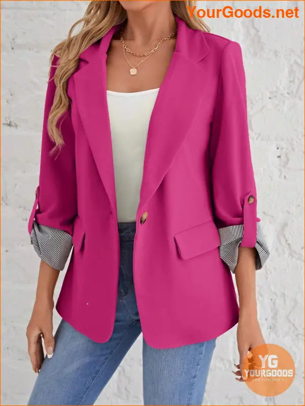 YOURGOODS Roll Tab Sleeve Open Front Blazer - YourGoods Online Shop