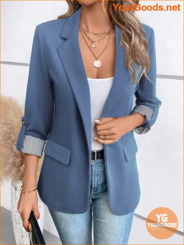 YOURGOODS Roll Tab Sleeve Open Front Blazer - YourGoods Online Shop