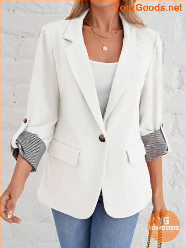 YOURGOODS Roll Tab Sleeve Open Front Blazer - YourGoods Online Shop