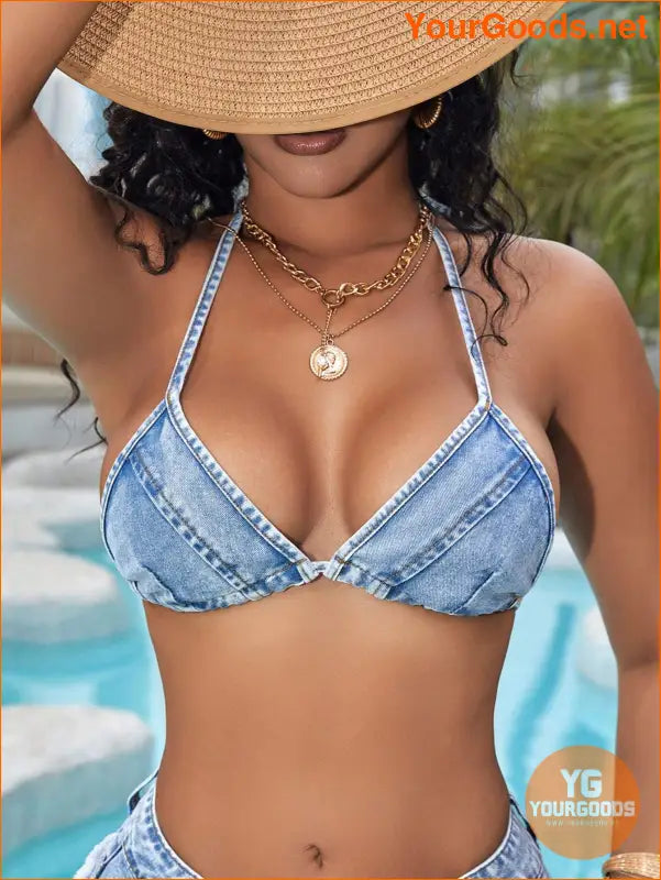 YOURGOODS Sexy Blue Denim Bikini Top - YourGoods Online Shop