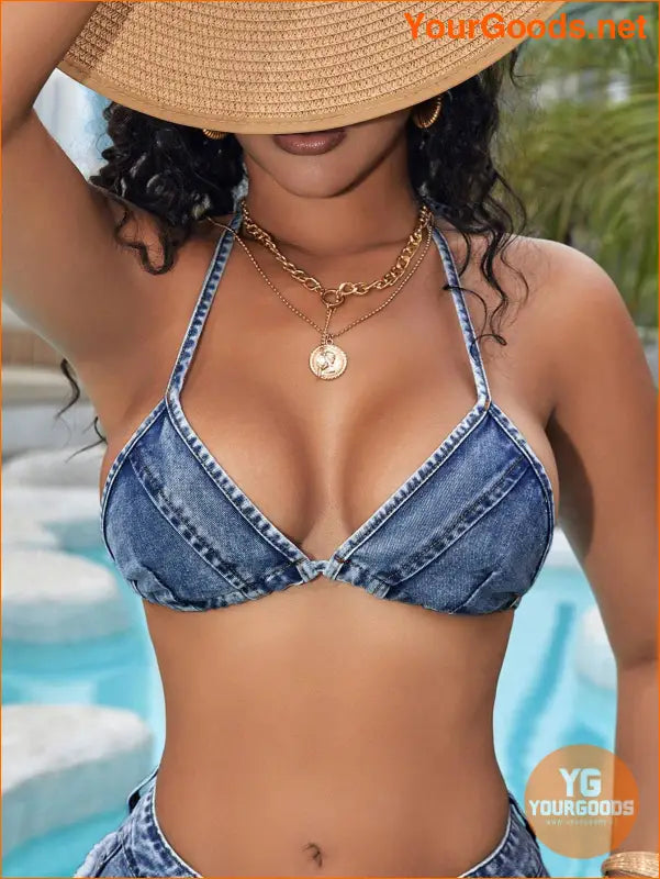 YOURGOODS Sexy Blue Denim Bikini Top - YourGoods Online Shop