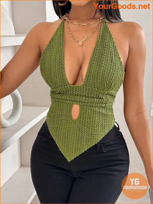 YOURGOODS Sexy Green Lace Halter Top with Straps - YourGoods Online Shop