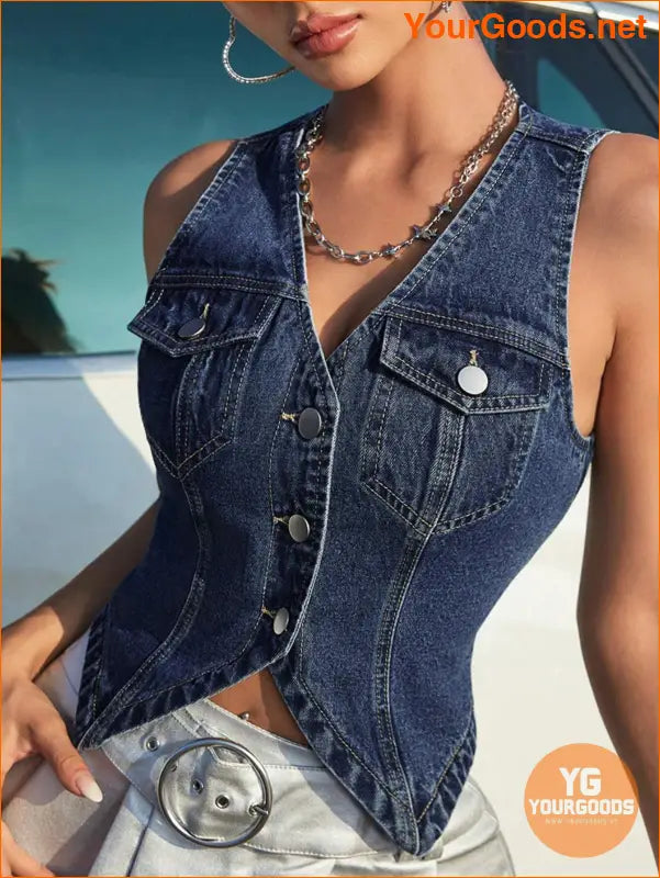 YOURGOODS SHEIN ICON Womens Street Style Denim Vest - YourGoods Online Shop