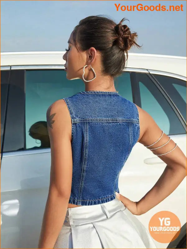 YOURGOODS SHEIN ICON Womens Street Style Denim Vest - YourGoods Online Shop