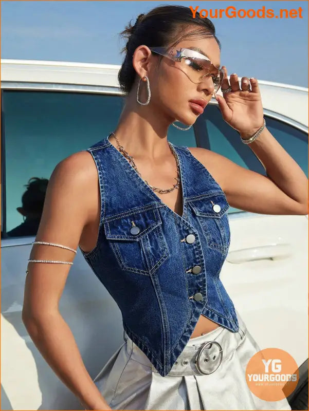 YOURGOODS SHEIN ICON Womens Street Style Denim Vest - YourGoods Online Shop