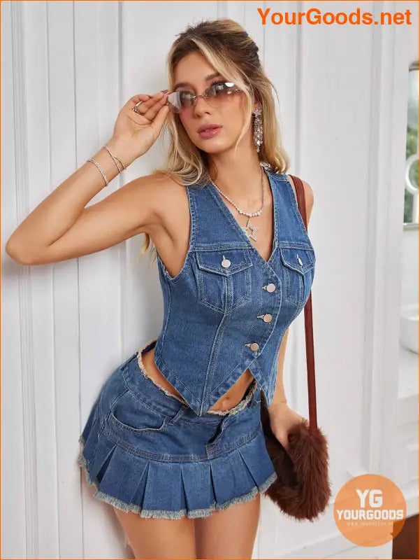 YOURGOODS SHEIN ICON Womens Street Style Denim Vest - YourGoods Online Shop