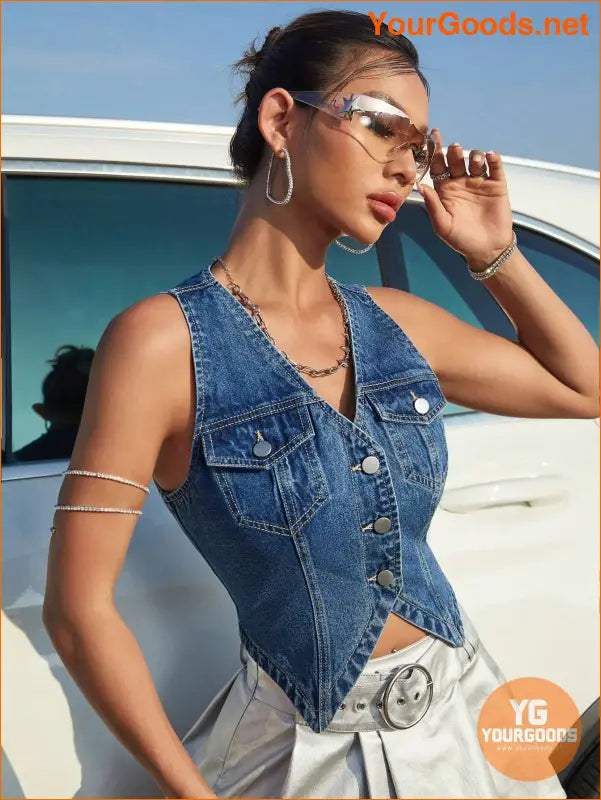 YOURGOODS SHEIN ICON Womens Street Style Denim Vest - YourGoods Online Shop