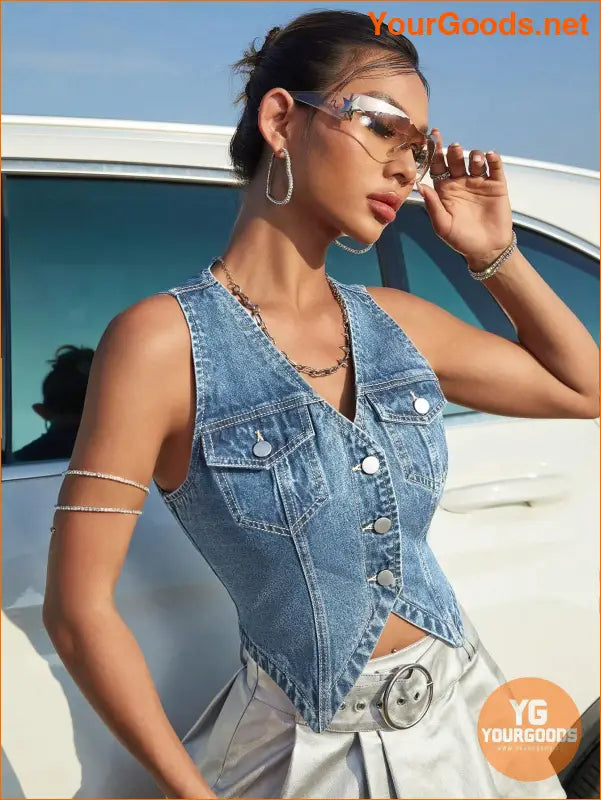 YOURGOODS SHEIN ICON Womens Street Style Denim Vest - YourGoods Online Shop