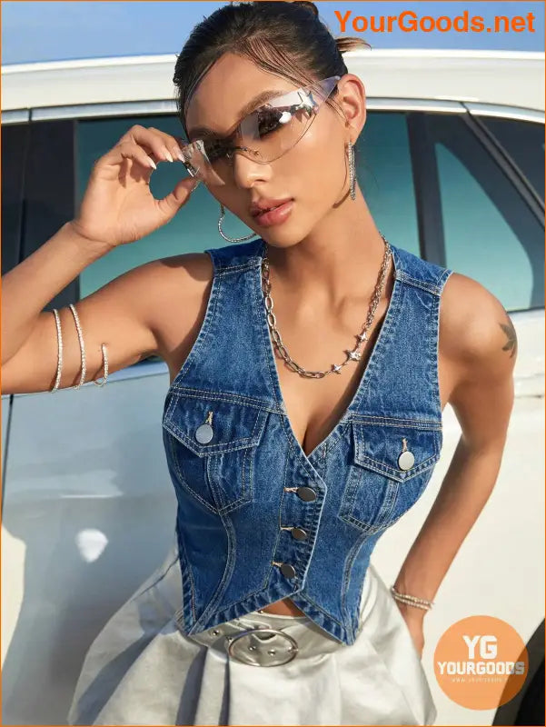 YOURGOODS SHEIN ICON Womens Street Style Denim Vest - YourGoods Online Shop