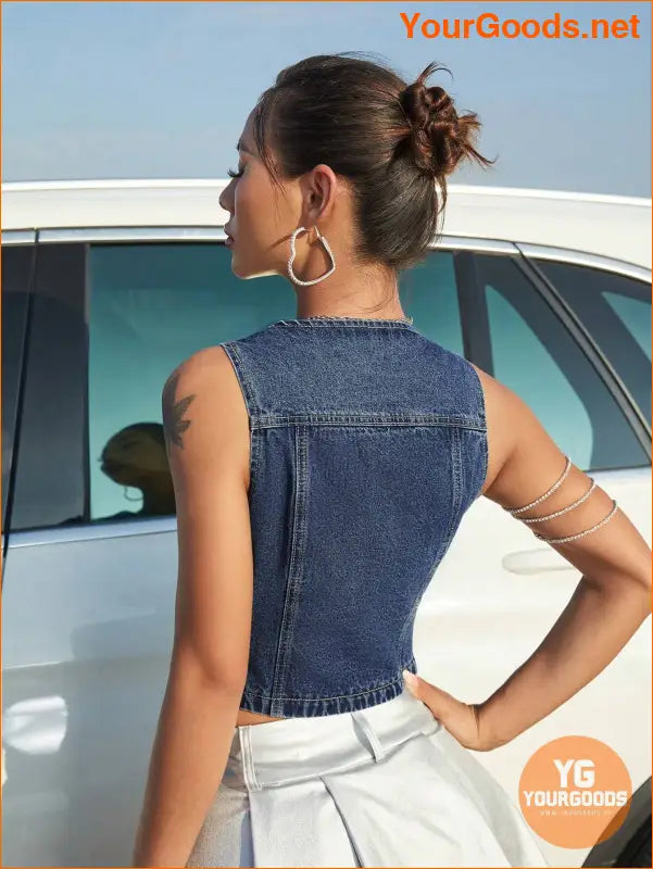 YOURGOODS SHEIN ICON Womens Street Style Denim Vest - YourGoods Online Shop