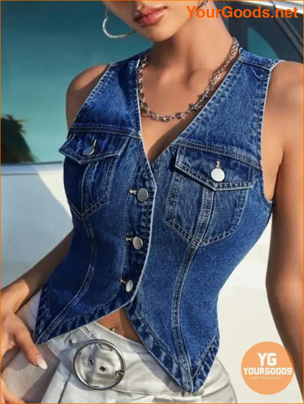 YOURGOODS SHEIN ICON Womens Street Style Denim Vest - YourGoods Online Shop