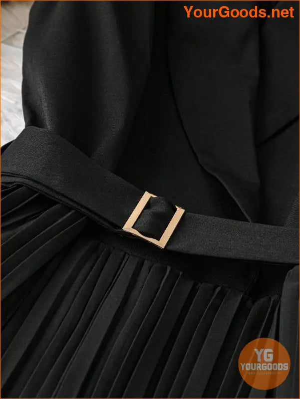 YOURGOODS Sleeveless Mandarin Collar Cinched Waist Jumpsuit With Pleated Detail, Black - YourGoods Online Shop