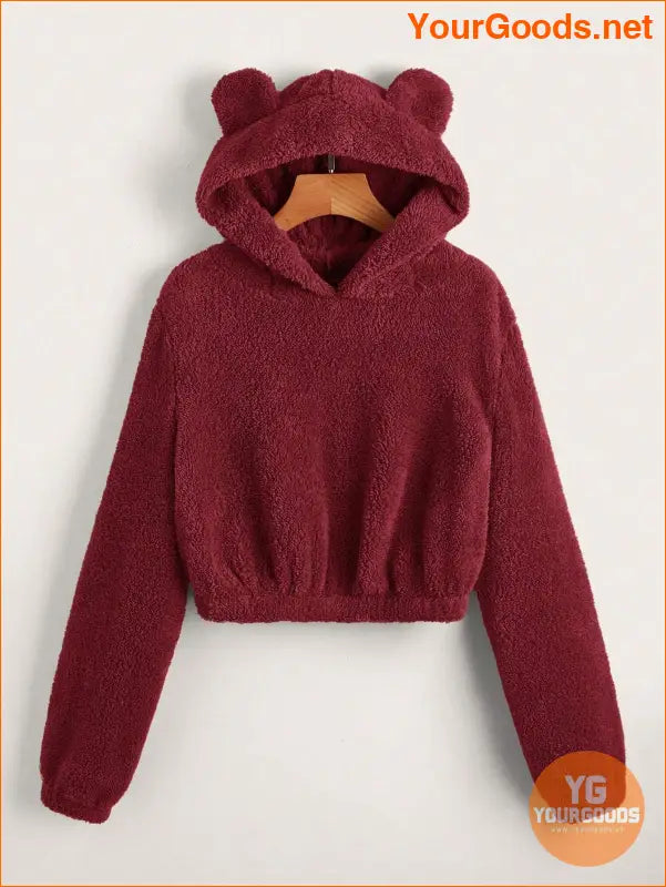 YOURGOODS Solid 3D Ear Patched Teddy Hoodie - YourGoods Online Shop