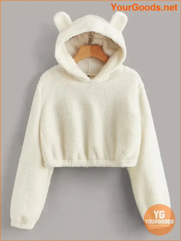 YOURGOODS Solid 3D Ear Patched Teddy Hoodie - YourGoods Online Shop