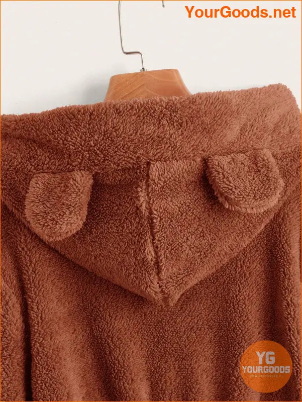 YOURGOODS Solid 3D Ear Patched Teddy Hoodie - YourGoods Online Shop