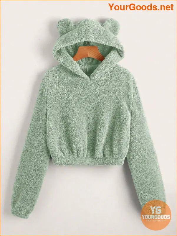 YOURGOODS Solid 3D Ear Patched Teddy Hoodie - YourGoods Online Shop