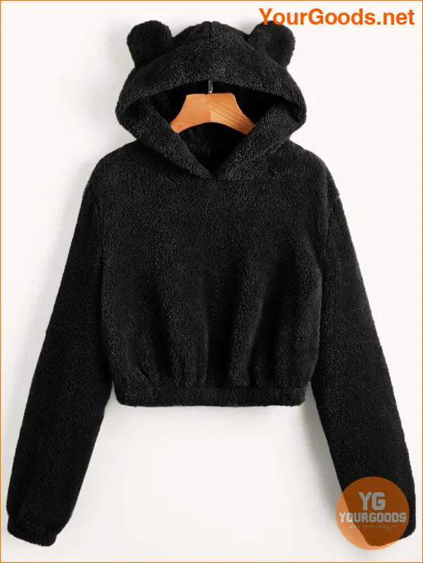 YOURGOODS Solid 3D Ear Patched Teddy Hoodie - YourGoods Online Shop