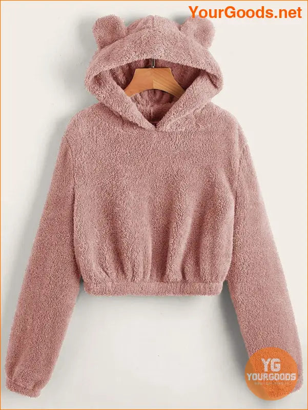 YOURGOODS Solid 3D Ear Patched Teddy Hoodie - YourGoods Online Shop