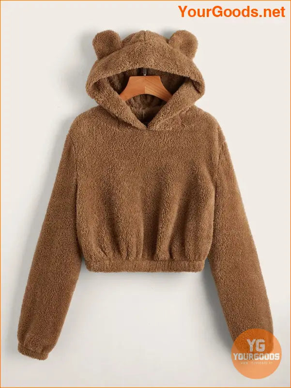 YOURGOODS Solid 3D Ear Patched Teddy Hoodie - YourGoods Online Shop