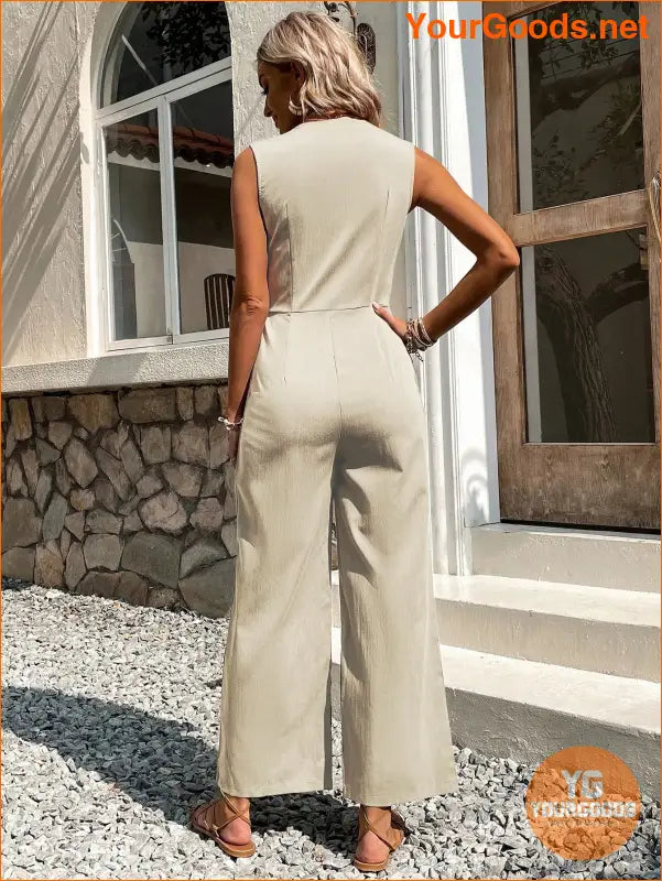 YOURGOODS Solid Button Front Jumpsuit Without Belt - YourGoods Online Shop