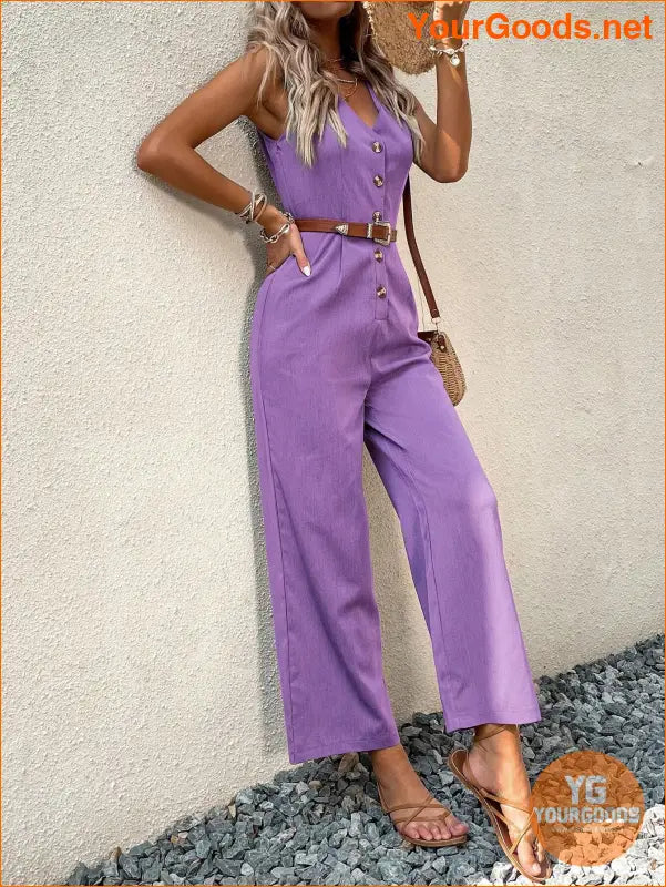 YOURGOODS Solid Button Front Jumpsuit Without Belt - YourGoods Online Shop