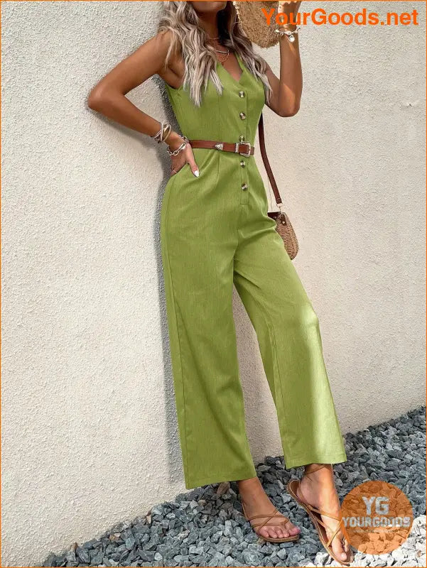 YOURGOODS Solid Button Front Jumpsuit Without Belt - YourGoods Online Shop