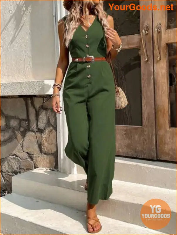 YOURGOODS Solid Button Front Jumpsuit Without Belt - YourGoods Online Shop