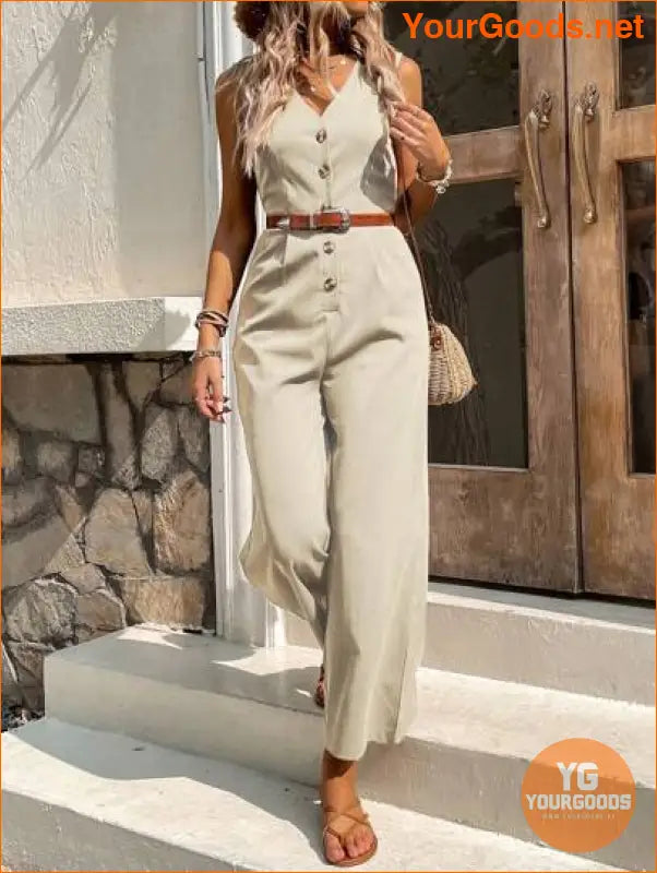 YOURGOODS Solid Button Front Jumpsuit Without Belt - YourGoods Online Shop