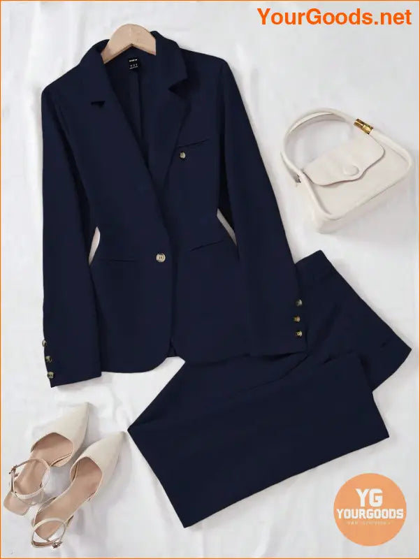 YOURGOODS Solid Color Single-Breasted Suit Jacket And Trousers Elegant Two-Piece Suit - YourGoods Online Shop