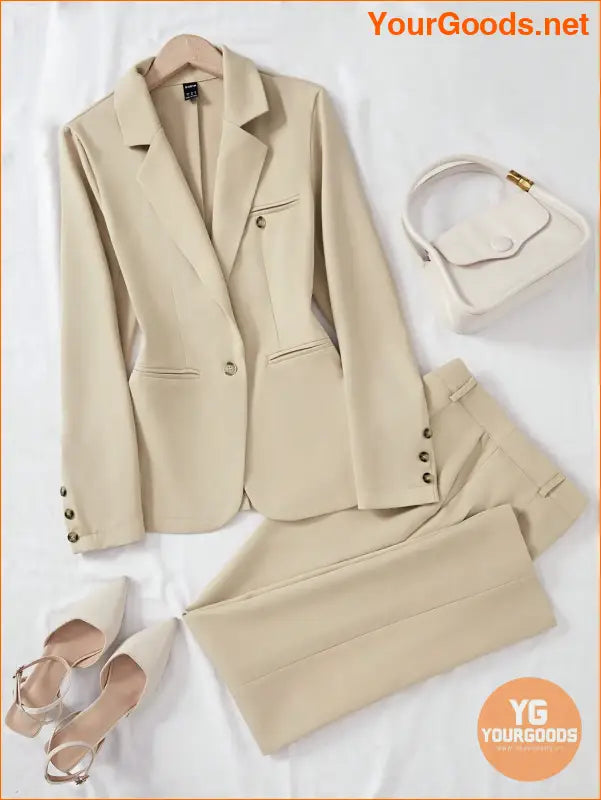 YOURGOODS Solid Color Single-Breasted Suit Jacket And Trousers Elegant Two-Piece Suit - YourGoods Online Shop