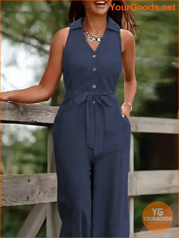 YOURGOODS Solid Color Sleeveless Jumpsuit With Pockets, Summer - YourGoods Online Shop