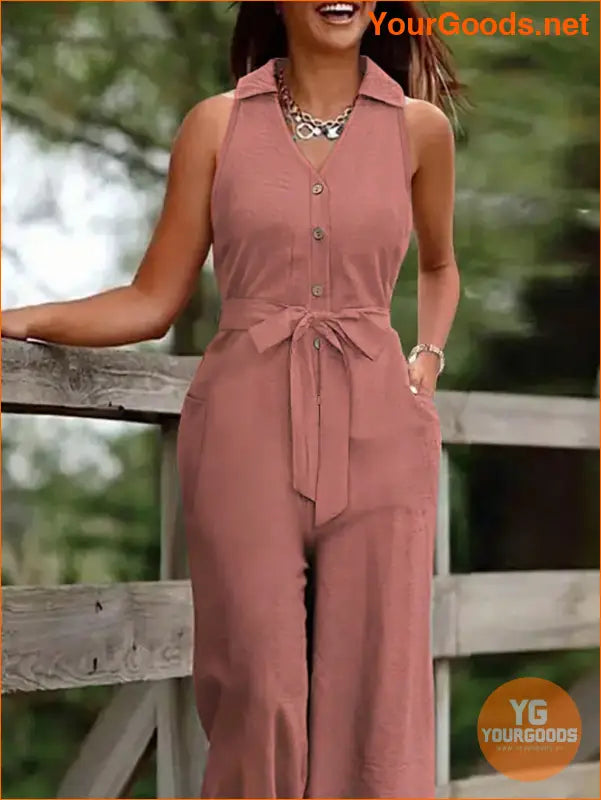 YOURGOODS Solid Color Sleeveless Jumpsuit With Pockets, Summer - YourGoods Online Shop