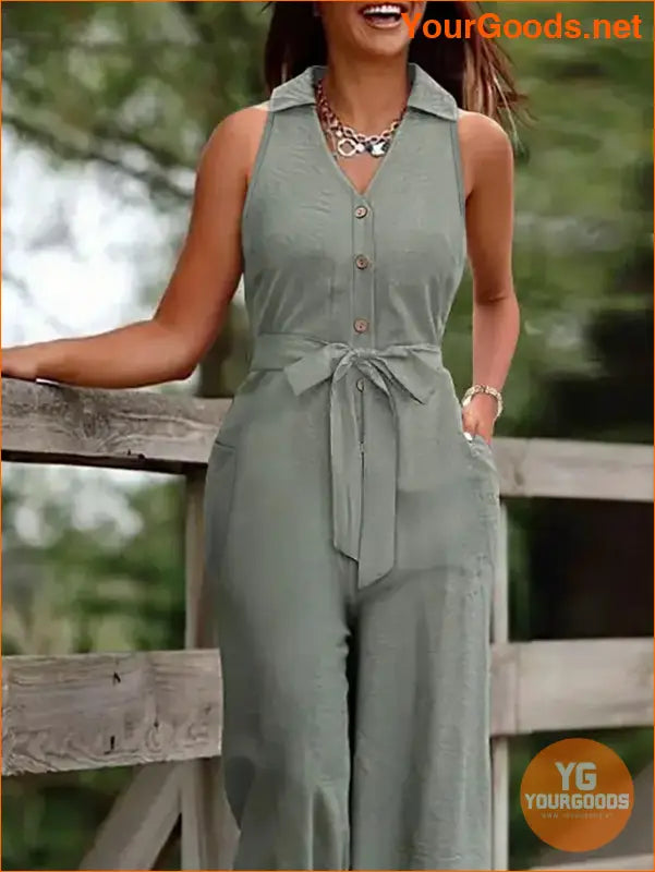 YOURGOODS Solid Color Sleeveless Jumpsuit With Pockets, Summer - YourGoods Online Shop